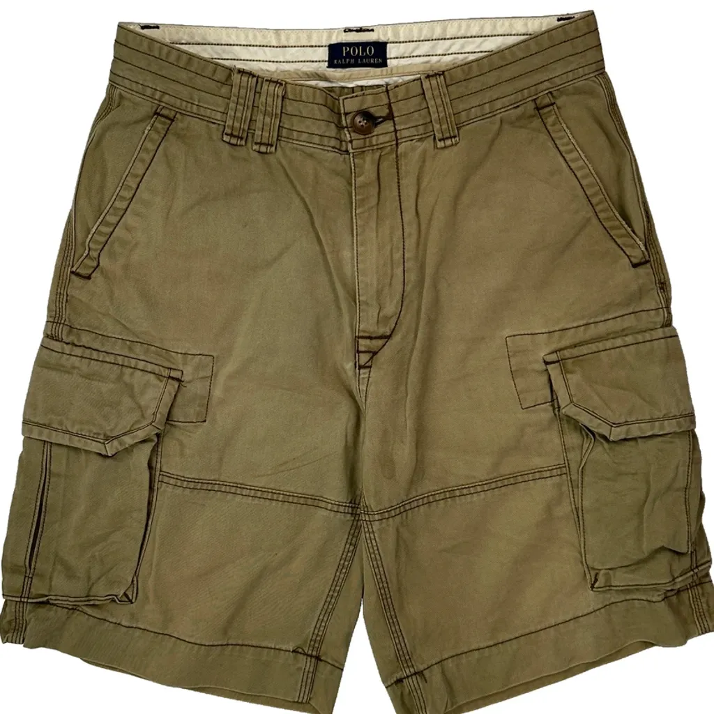 Polo By Ralph Lauren Cargo Shorts - 32W 11L Khaki Cotton - Image 9