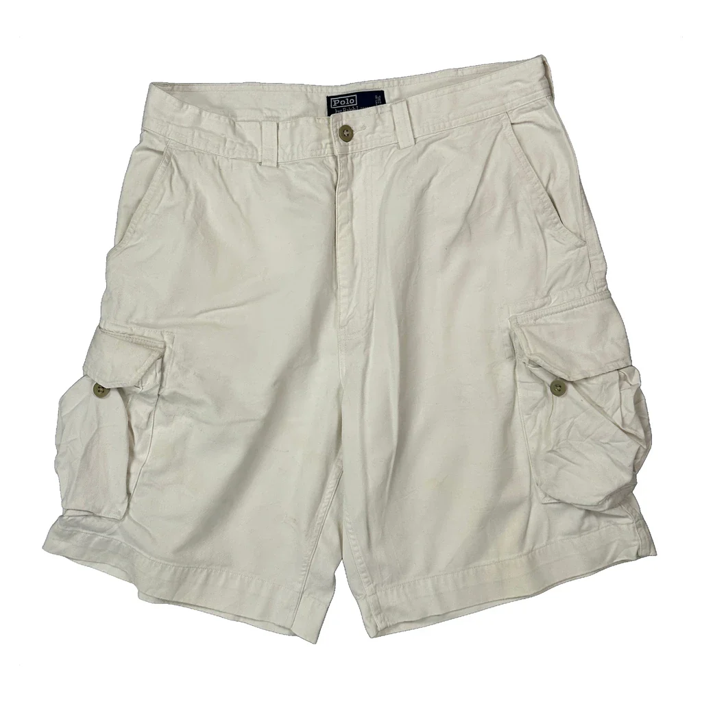 Polo By Ralph Lauren Cargo Shorts - 34W 11L White Cotton - Image 2
