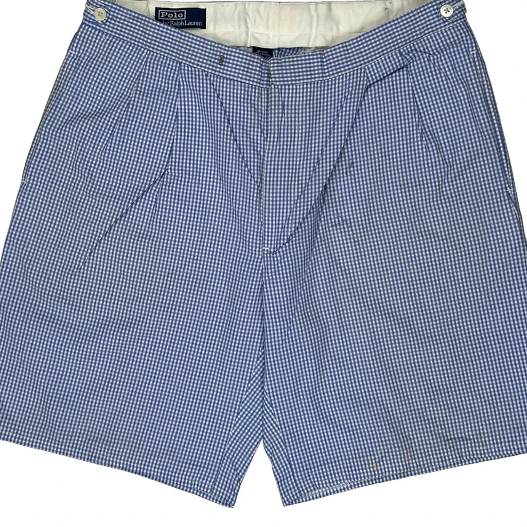 Polo By Ralph Lauren Checked Pleated Chino Shorts - 34W 6L Blue Cotton - Image 11