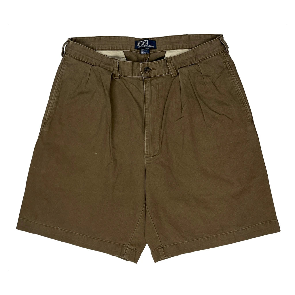 Polo By Ralph Lauren Pleated Olive Chino Shorts - 36W 8L Brown Cotton - Image 2