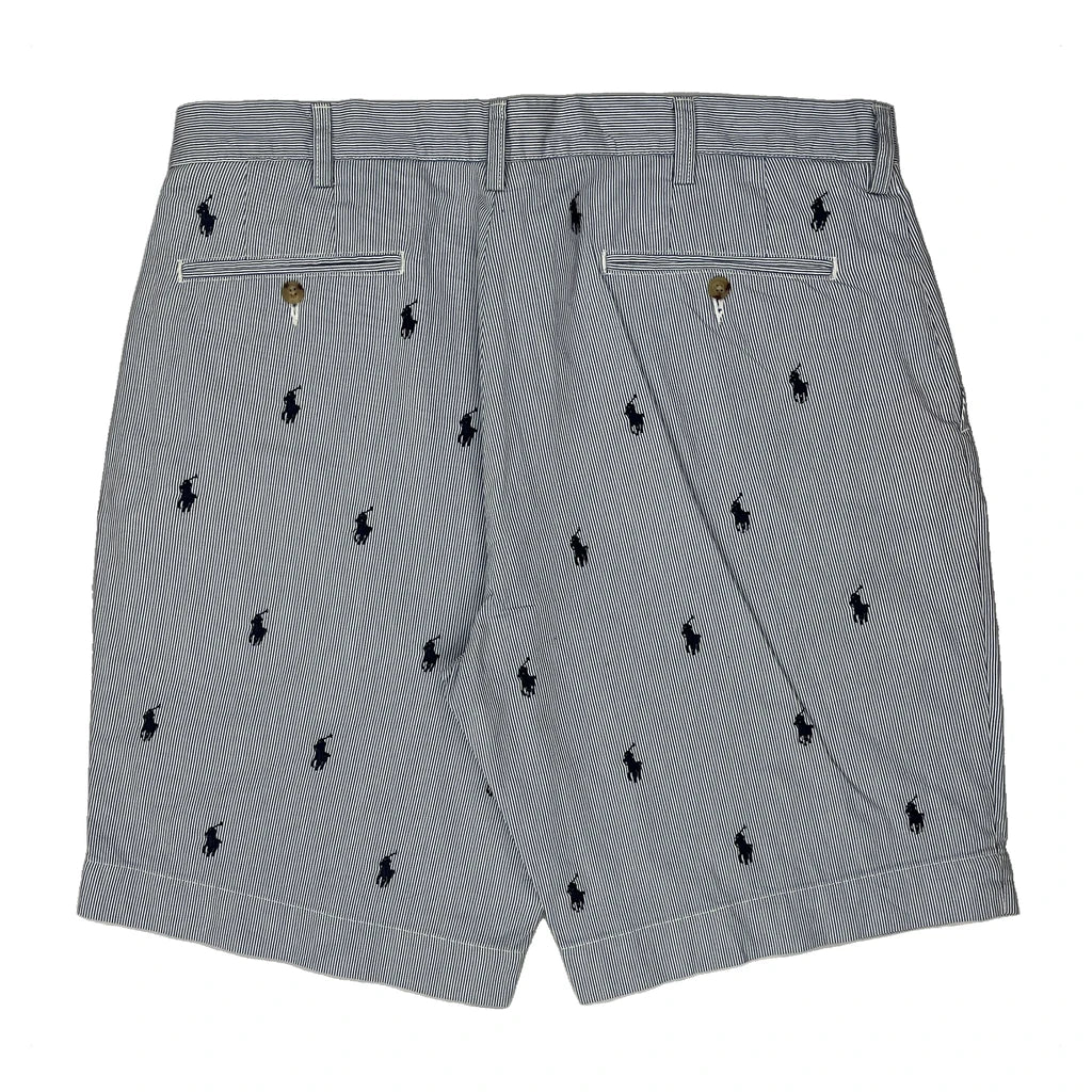 Polo By Ralph Lauren All Over Pony Striped Chino Shorts - 35W 8L Grey Cotton