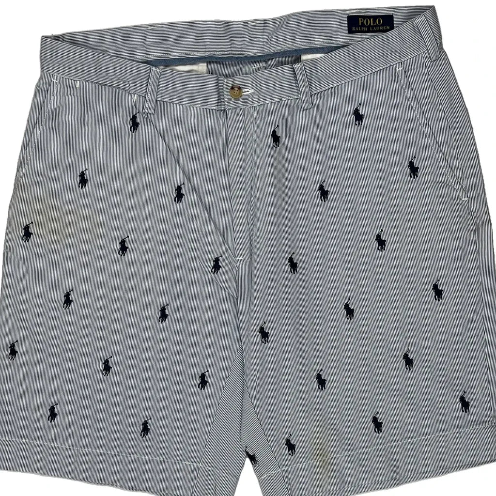 Polo By Ralph Lauren All Over Pony Striped Chino Shorts - 35W 8L Grey Cotton - Image 10