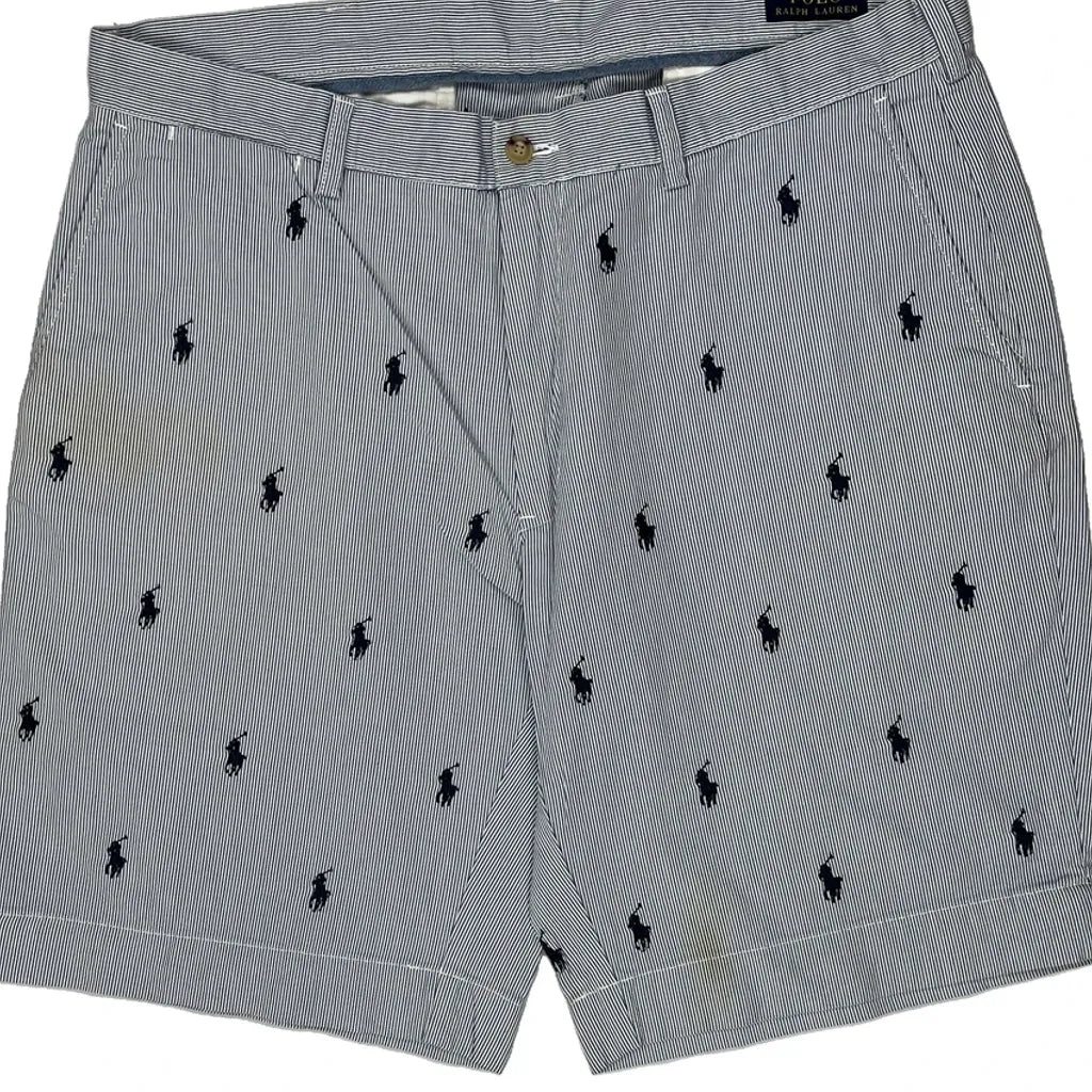 Polo By Ralph Lauren All Over Pony Striped Chino Shorts - 35W 8L Grey Cotton - Image 11