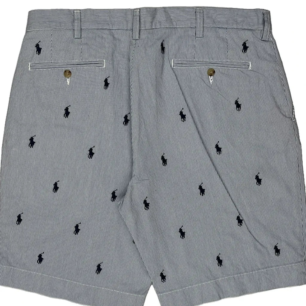 Polo By Ralph Lauren All Over Pony Striped Chino Shorts - 35W 8L Grey Cotton - Image 8