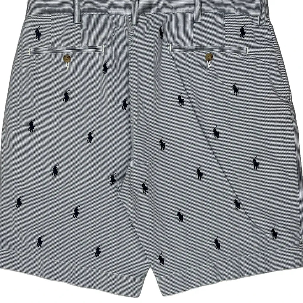 Polo By Ralph Lauren All Over Pony Striped Chino Shorts - 35W 8L Grey Cotton - Image 9