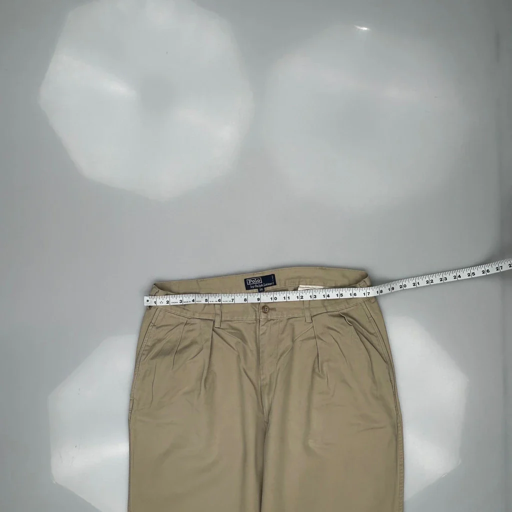 Polo By Ralph Lauren Wide Leg Pleated Chinos - 35W 29L Beige Cotton - Image 3