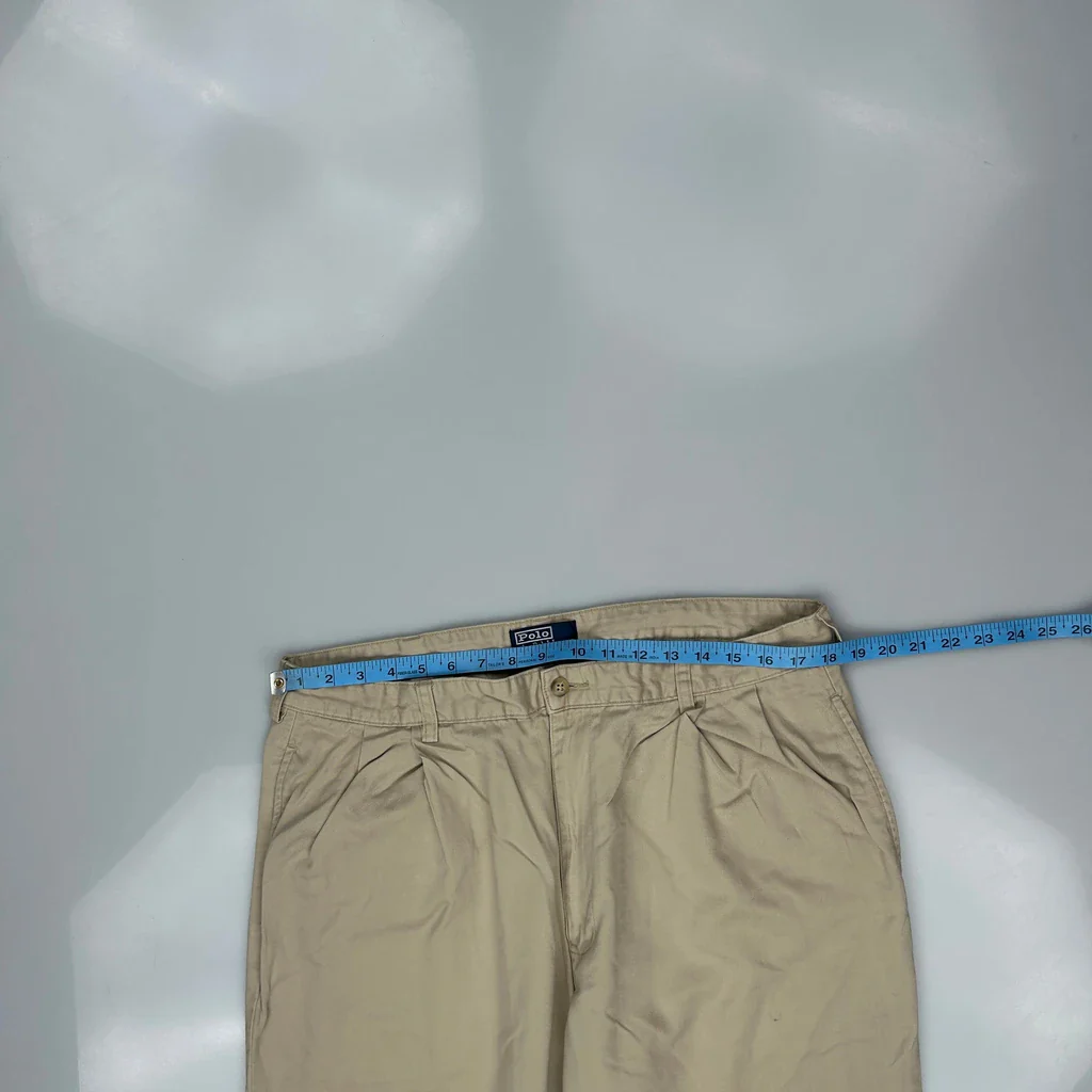 Polo By Ralph Lauren Pleated Loose Fit Chinos - 36W 30L Beige Cotton - Image 3