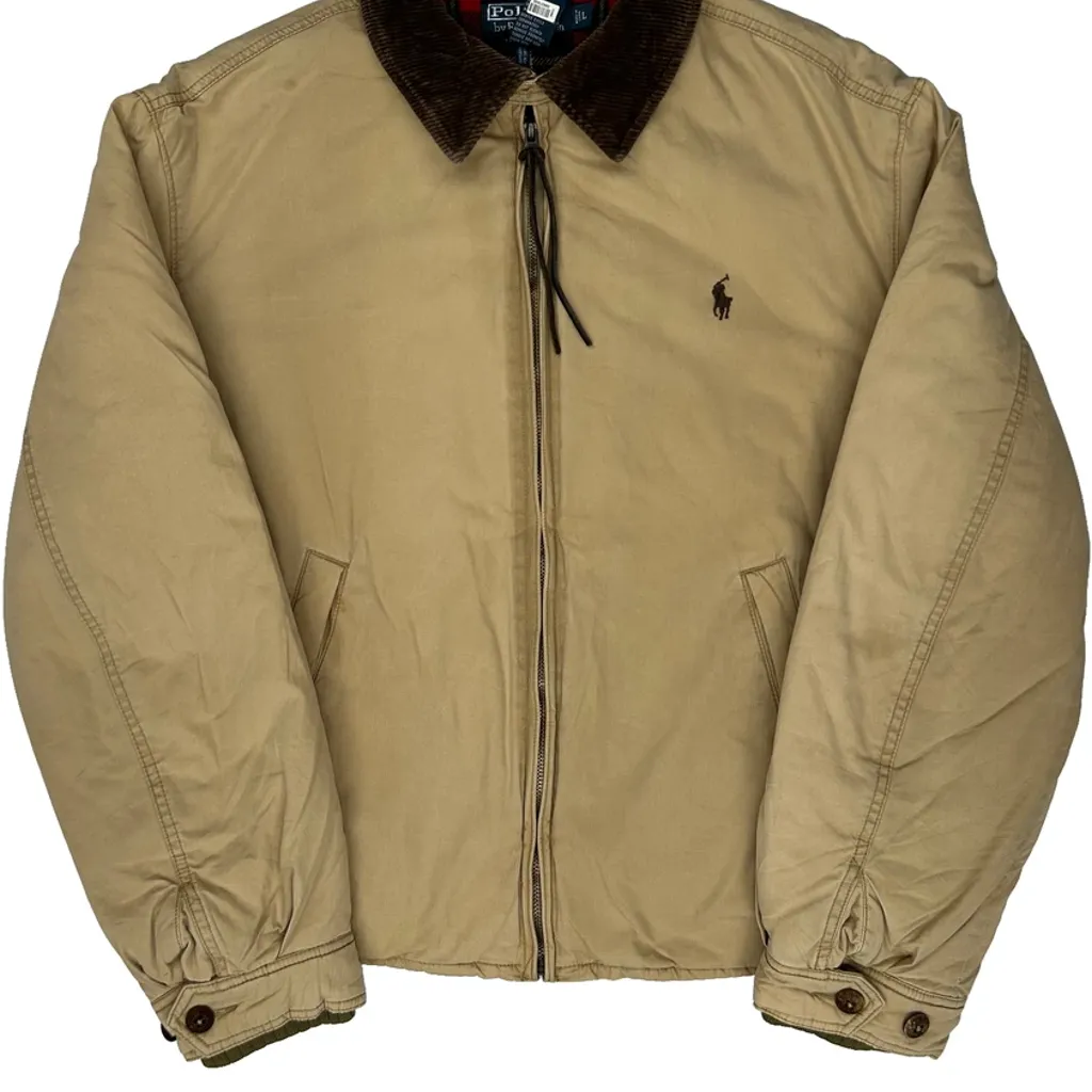 Polo By Ralph Lauren Padded Flannel Lined Harrington Jacket - Large Beige Cotton - Image 4