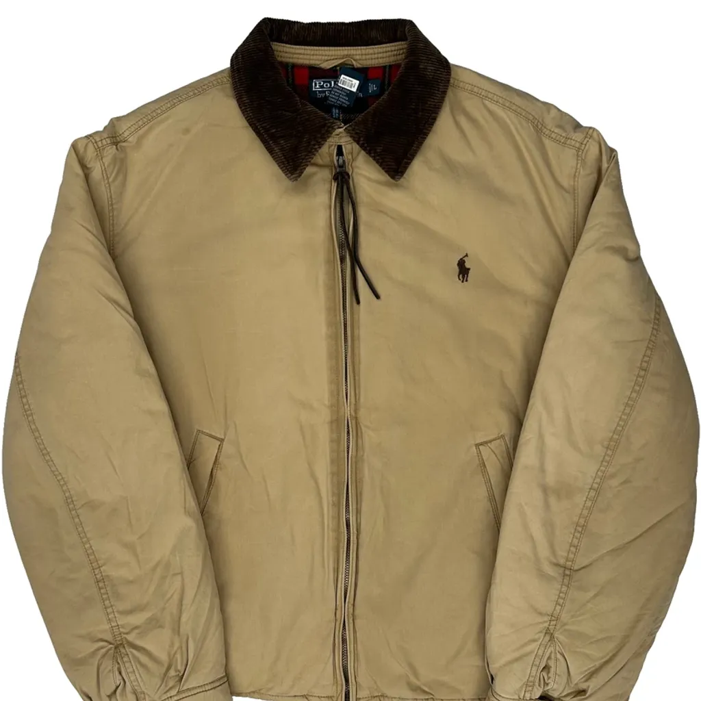 Polo By Ralph Lauren Padded Flannel Lined Harrington Jacket - Large Beige Cotton - Image 5