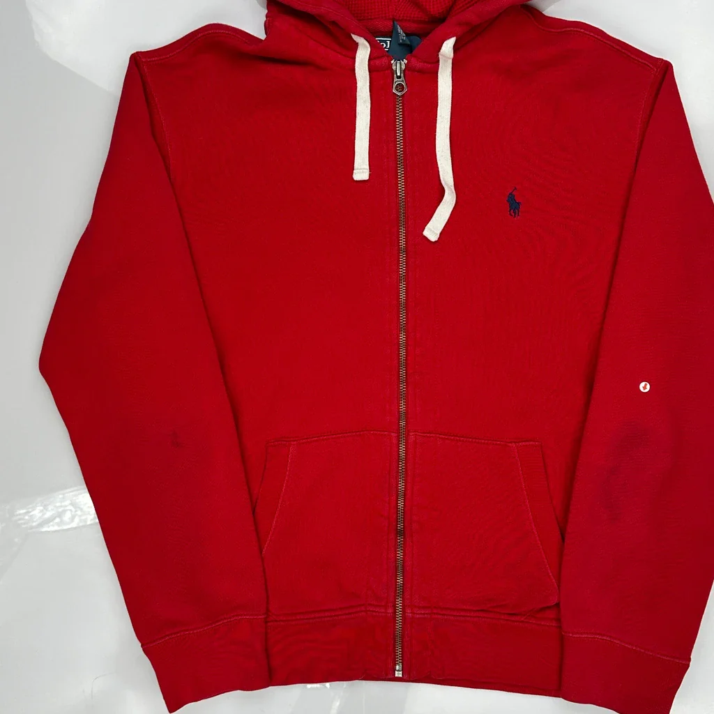 Polo By Ralph Lauren Full Zip Hoodie - XL Red Cotton - Image 3