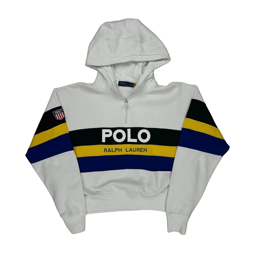 Polo By Ralph Lauren Striped Hoodie - Medium White Cotton