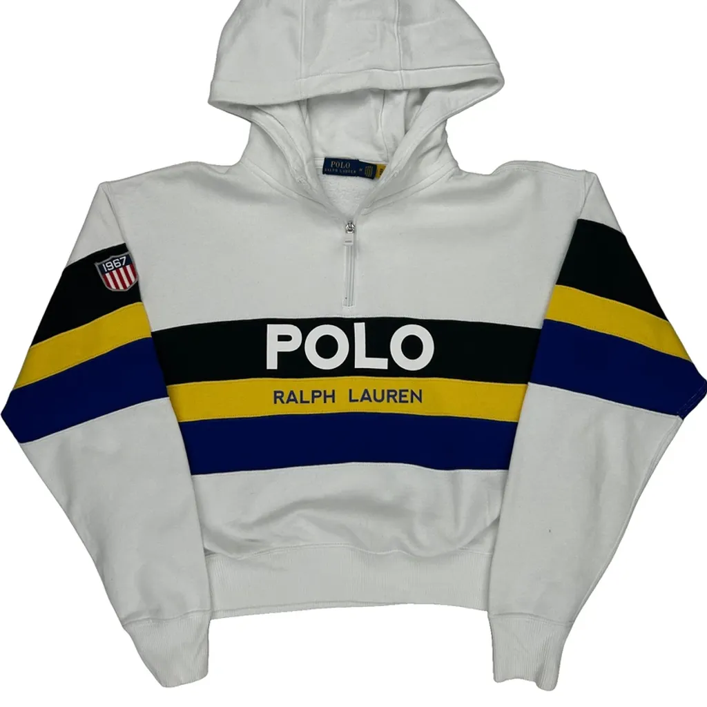 Polo By Ralph Lauren Striped Hoodie - Medium White Cotton - Image 4