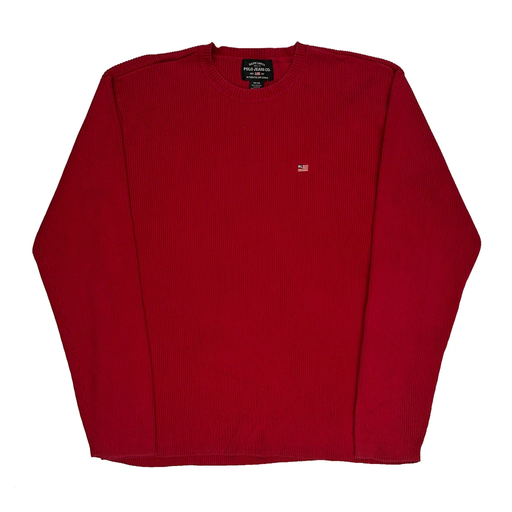 Polo By Ralph Lauren Ribbed Knit Jumper - Medium Red Cotton