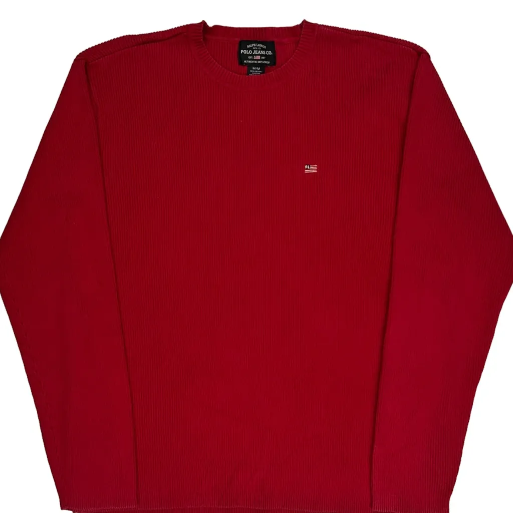 Polo By Ralph Lauren Ribbed Knit Jumper - Medium Red Cotton - Image 4