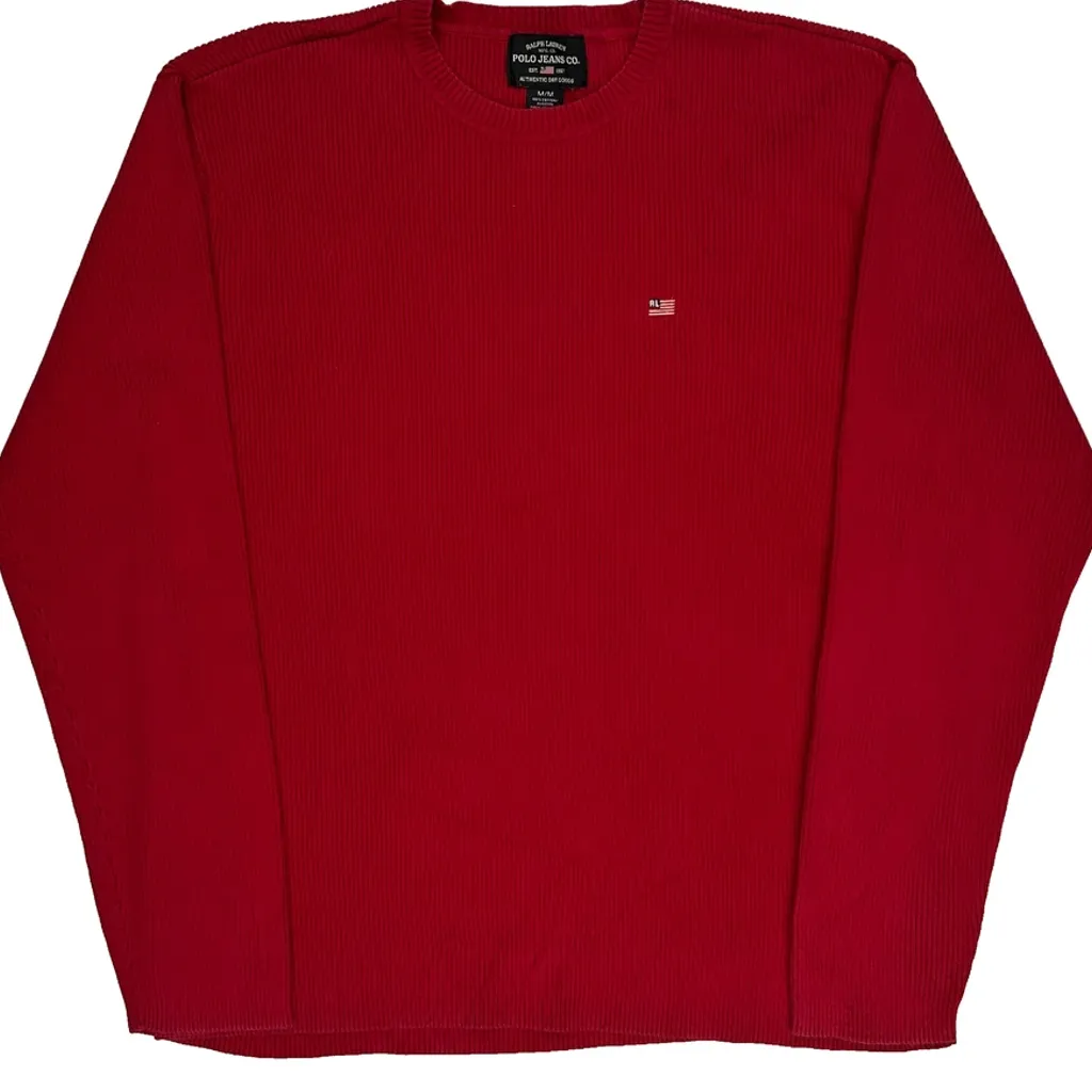 Polo By Ralph Lauren Ribbed Knit Jumper - Medium Red Cotton - Image 5