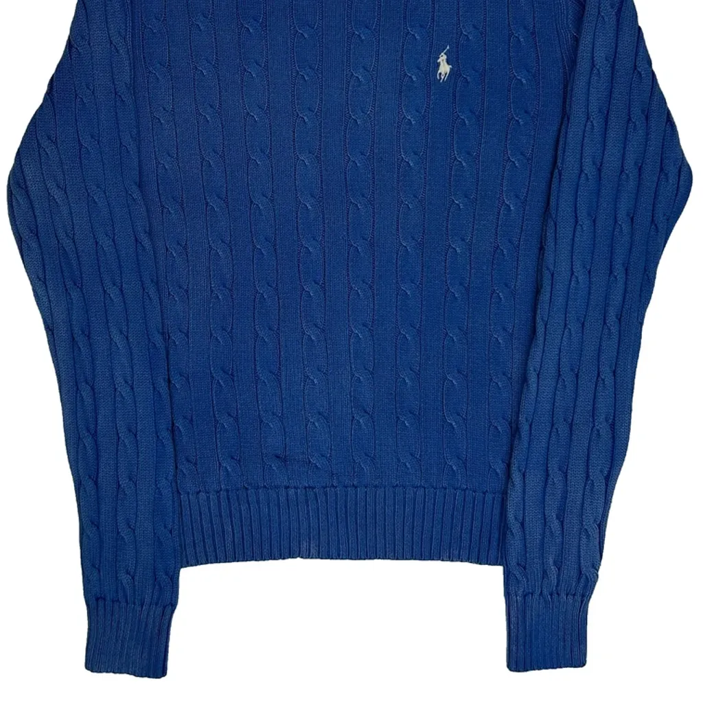 Polo By Ralph Lauren Cable Knit Jumper - Large Blue Cotton - Image 5