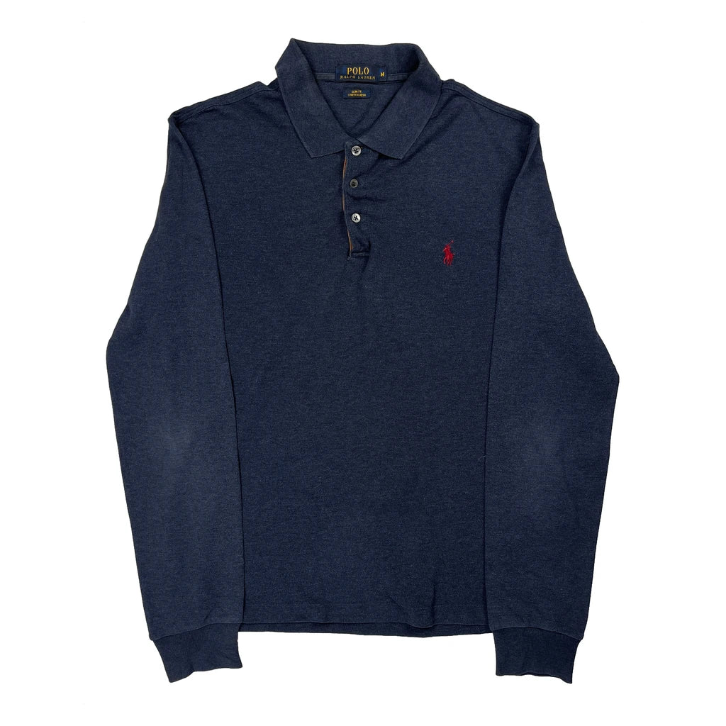 Polo By Ralph Lauren Slim Fit Long Sleeve Polo Shirt - Medium Blue Cotton