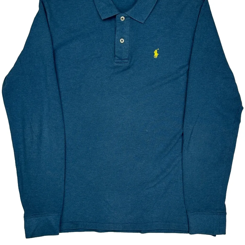 Polo By Ralph Lauren Long Sleeve Polo Shirt - XL Blue Cotton - Image 6