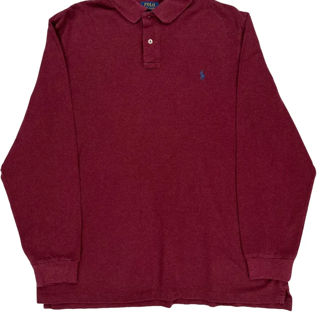 Polo By Ralph Lauren Long Sleeve Polo Shirt - 2XL Burgundy Cotton - Image 5