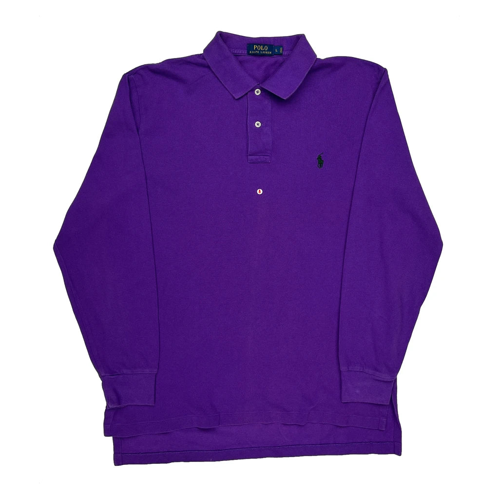 Polo By Ralph Lauren Long Sleeve Polo Shirt - Large Purple Cotton - Image 2