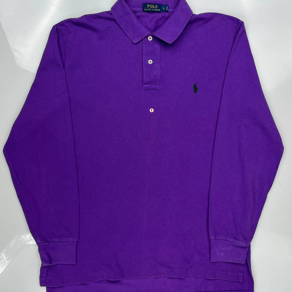 Polo By Ralph Lauren Long Sleeve Polo Shirt - Large Purple Cotton - Image 3