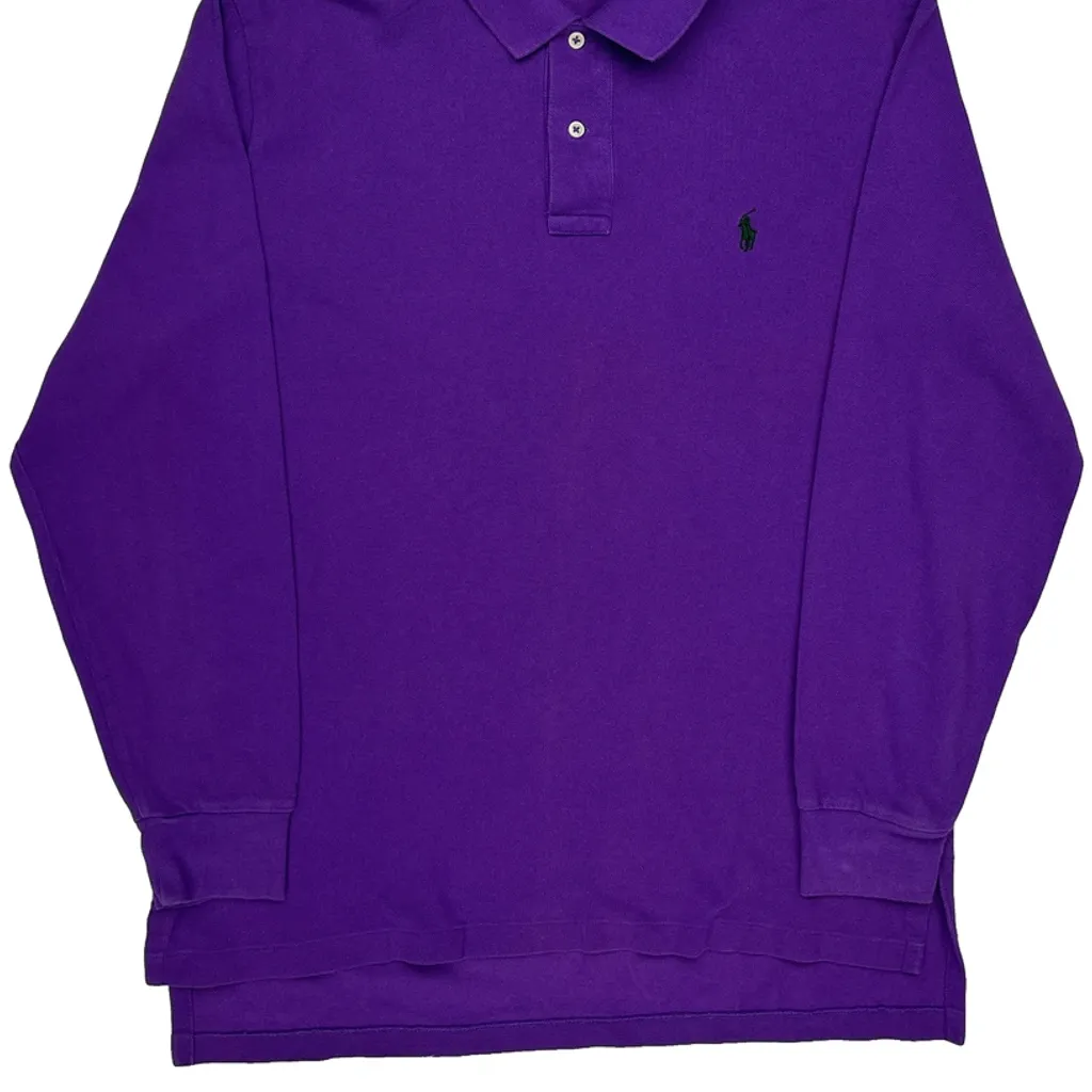 Polo By Ralph Lauren Long Sleeve Polo Shirt - Large Purple Cotton - Image 6