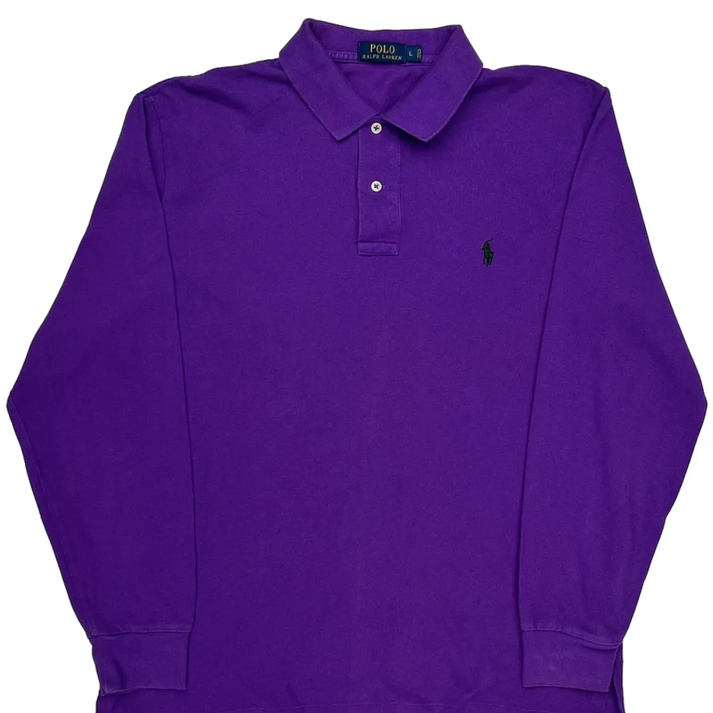 Polo By Ralph Lauren Long Sleeve Polo Shirt - Large Purple Cotton - Image 7