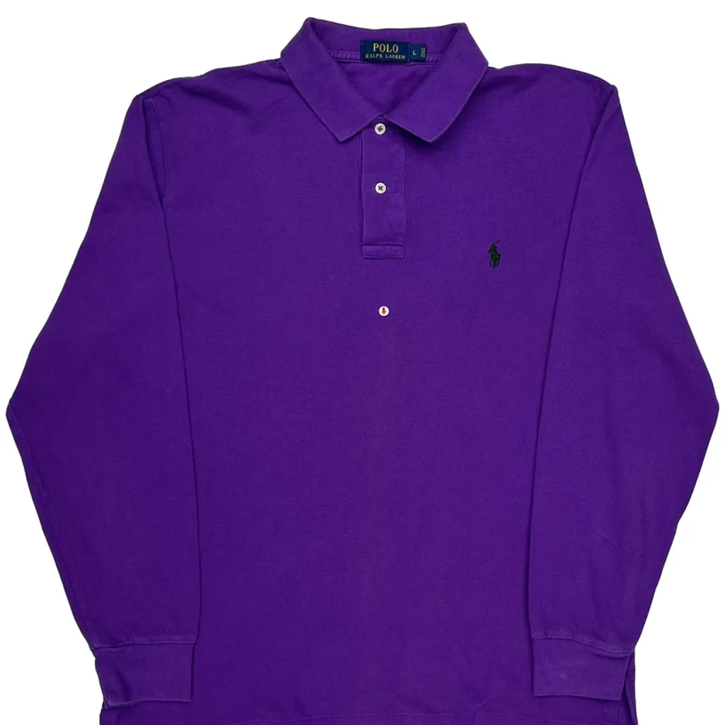Polo By Ralph Lauren Long Sleeve Polo Shirt - Large Purple Cotton - Image 9