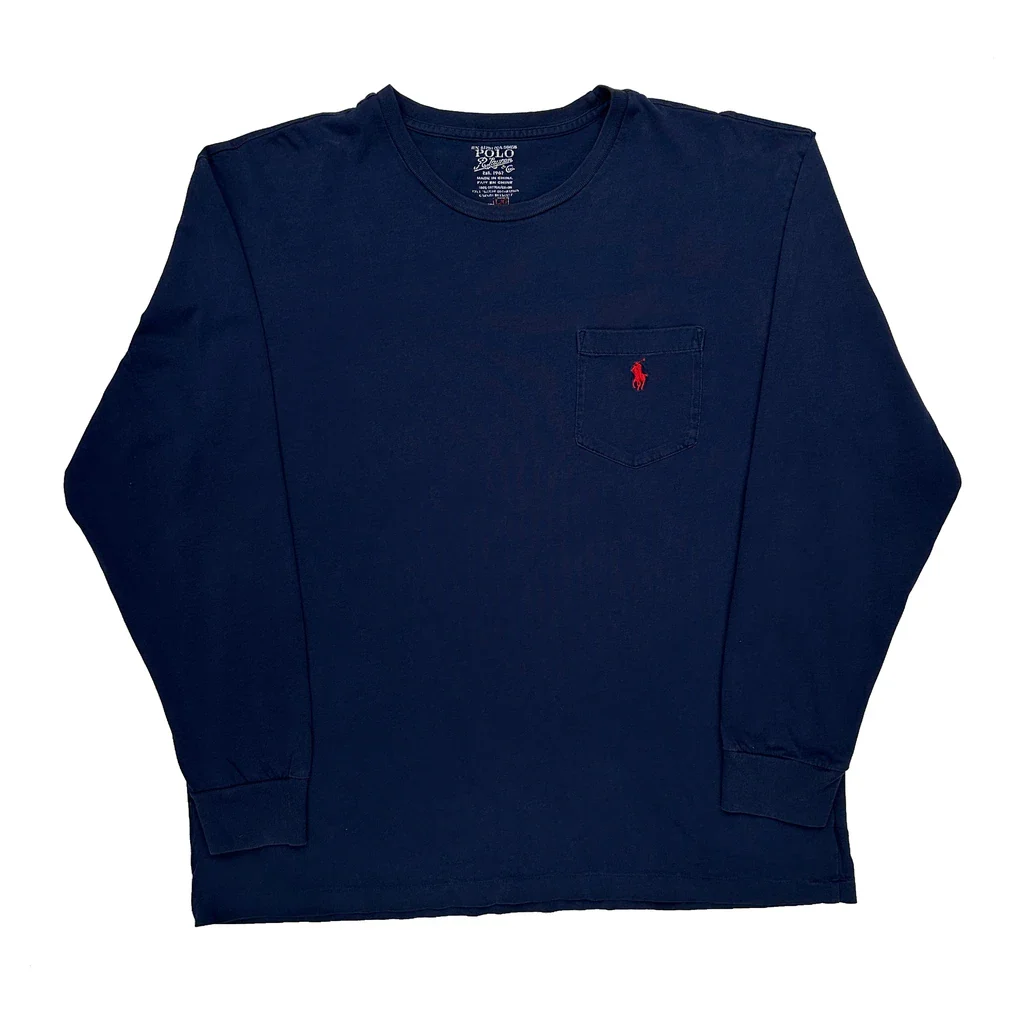 Polo By Ralph Lauren Long Sleeve T-Shirt - Large Navy Cotton