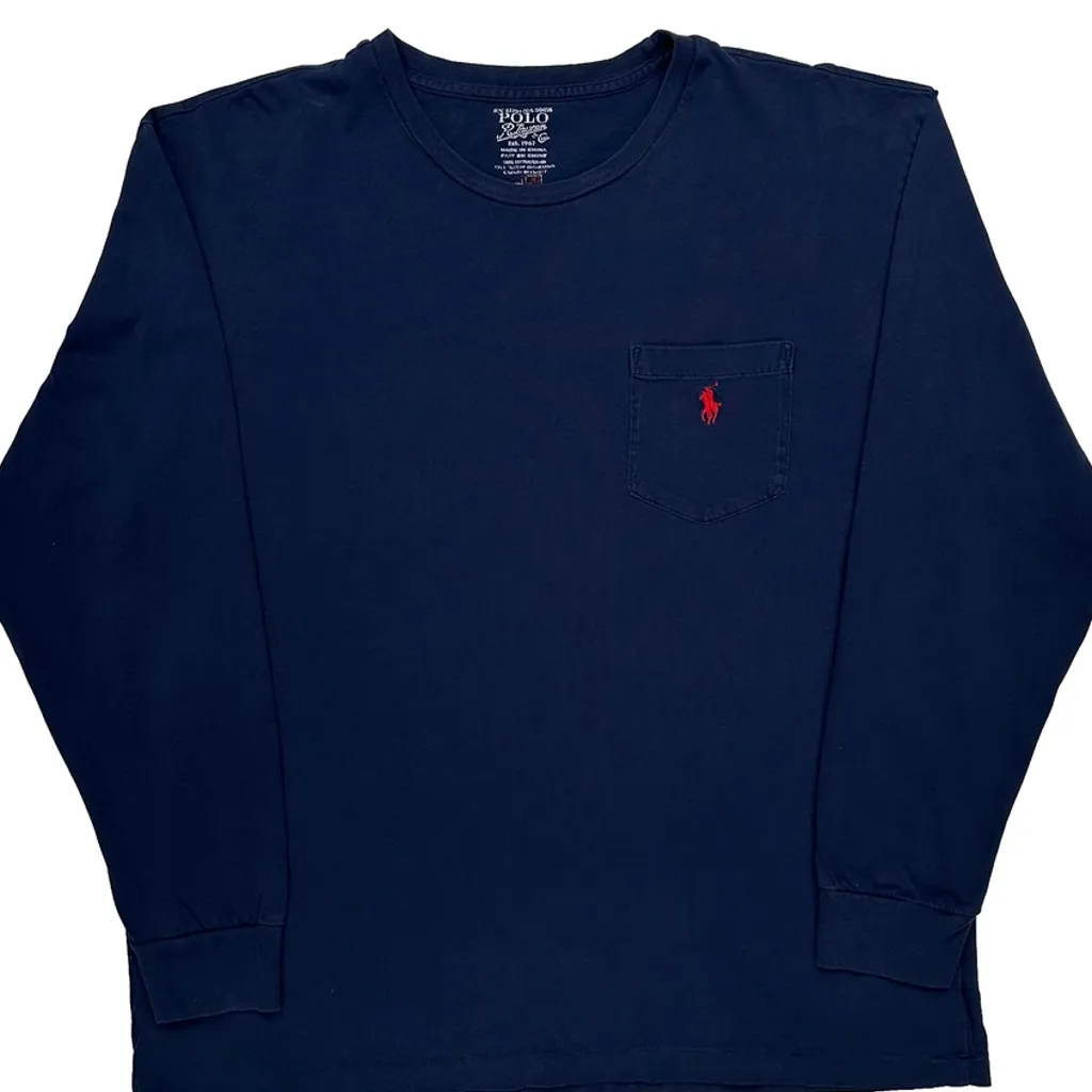 Polo By Ralph Lauren Long Sleeve T-Shirt - Large Navy Cotton - Image 4