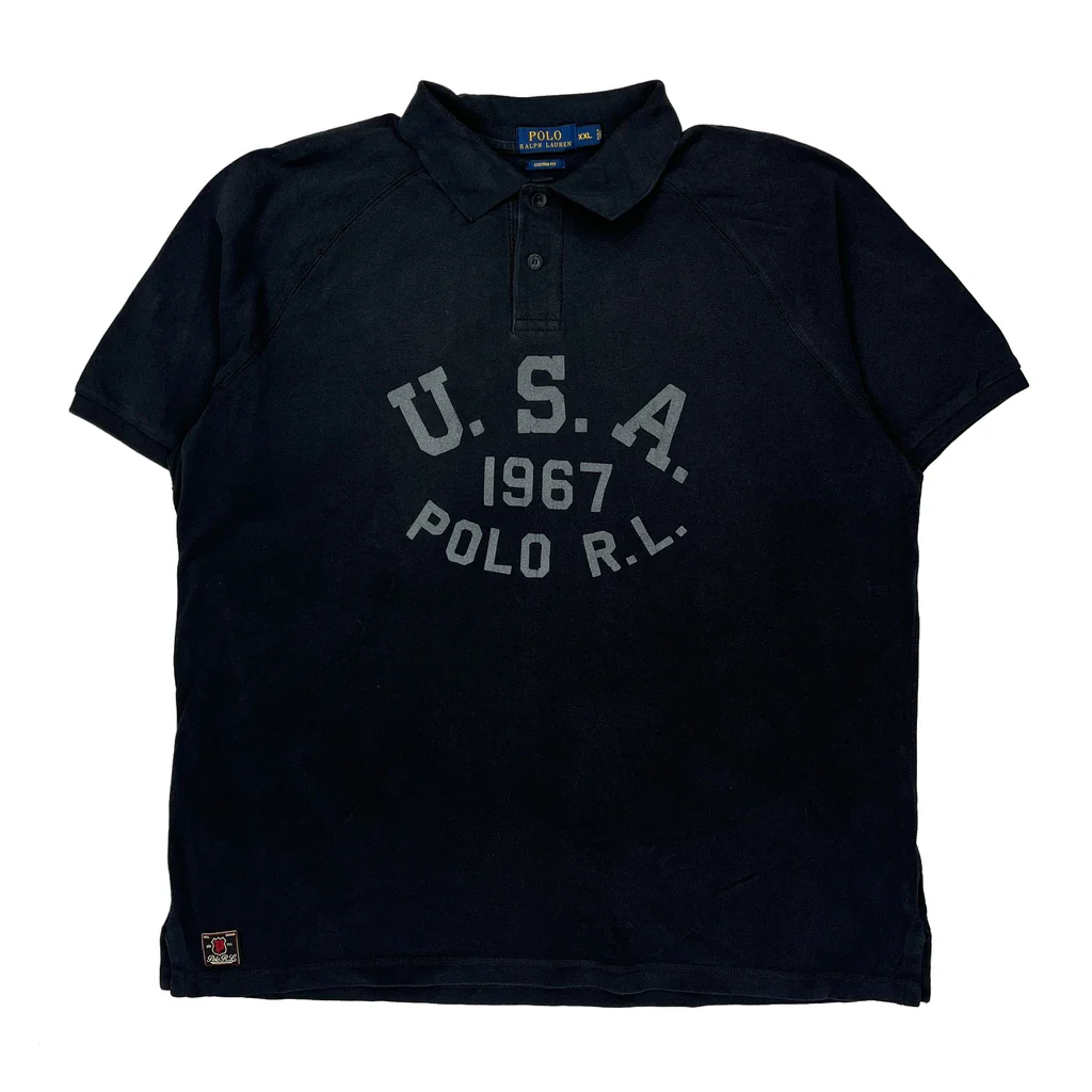 Polo By Ralph Lauren Graphic Polo Shirt - 2XL Black Cotton