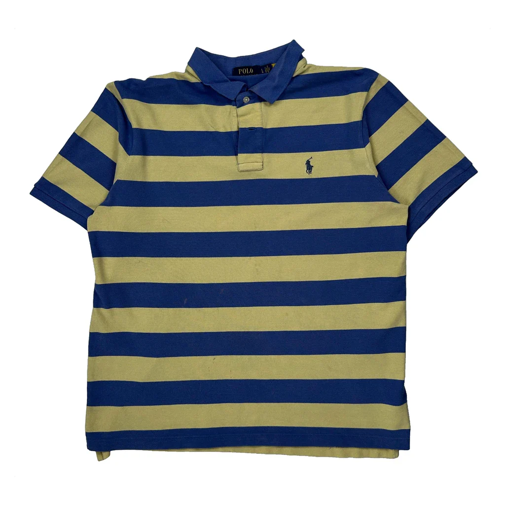 Polo By Ralph Lauren Striped Polo Shirt - Large Blue Cotton