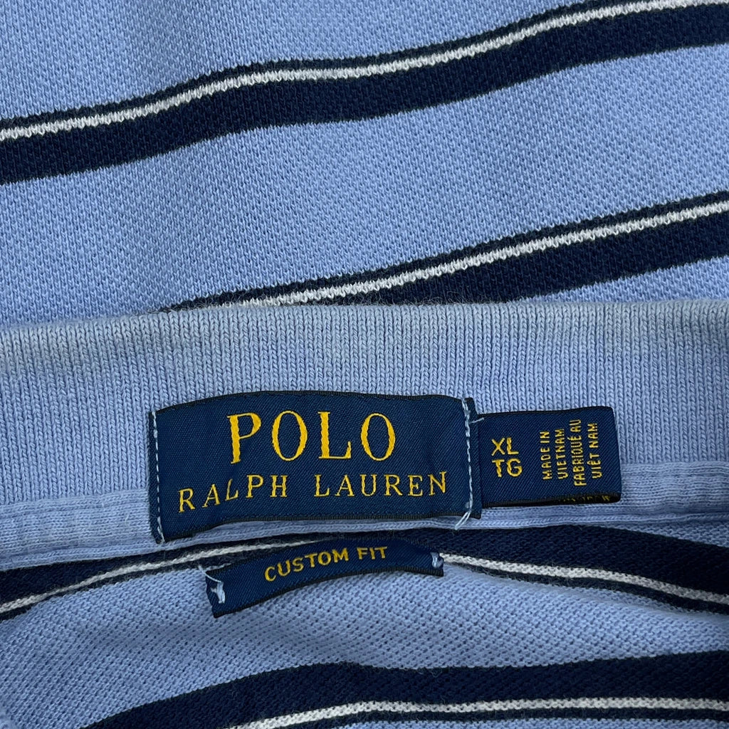 Polo By Ralph Lauren Striped Polo Shirt - XL Blue Cotton - Image 3