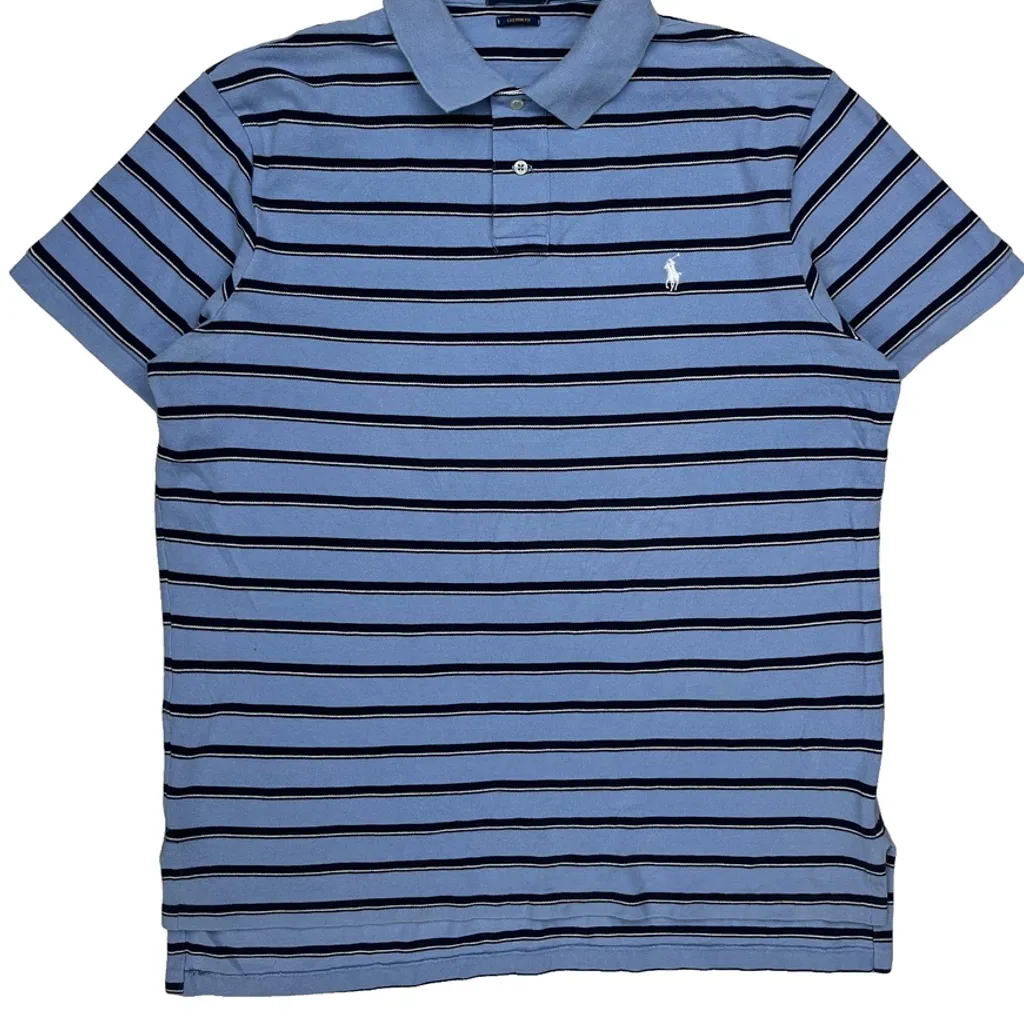Polo By Ralph Lauren Striped Polo Shirt - XL Blue Cotton - Image 4
