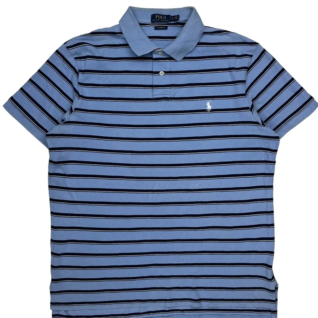 Polo By Ralph Lauren Striped Polo Shirt - XL Blue Cotton - Image 5