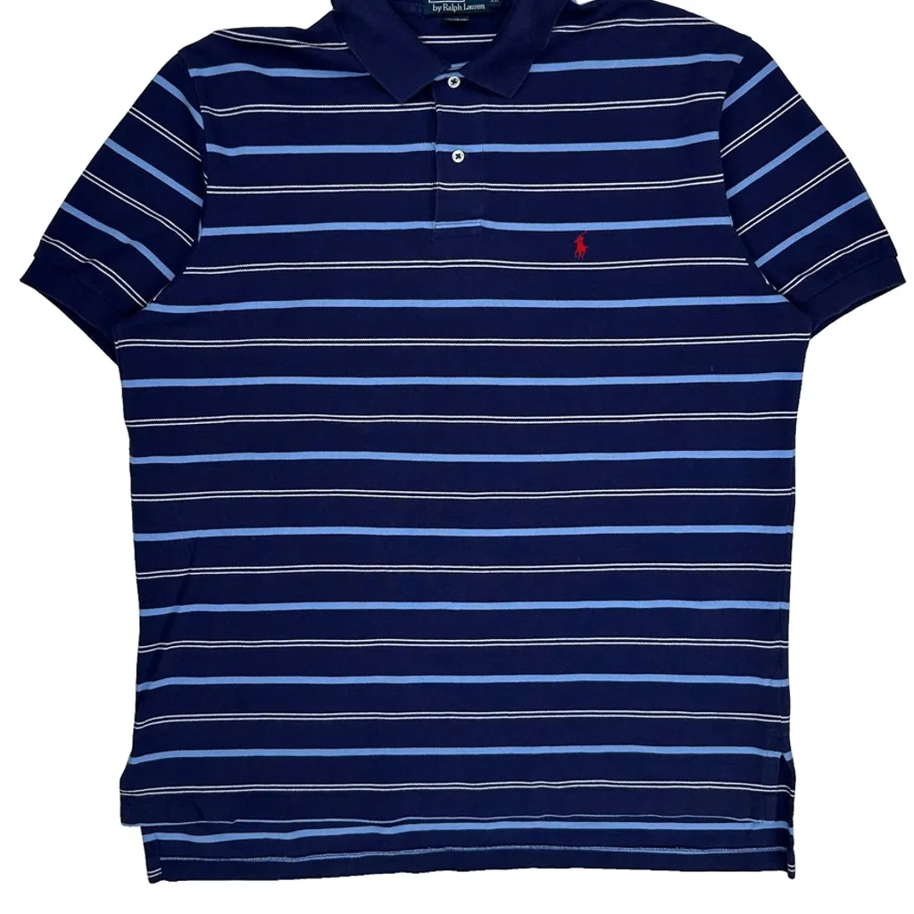 Polo By Ralph Lauren Striped Polo Shirt - XL Blue Cotton - Image 5