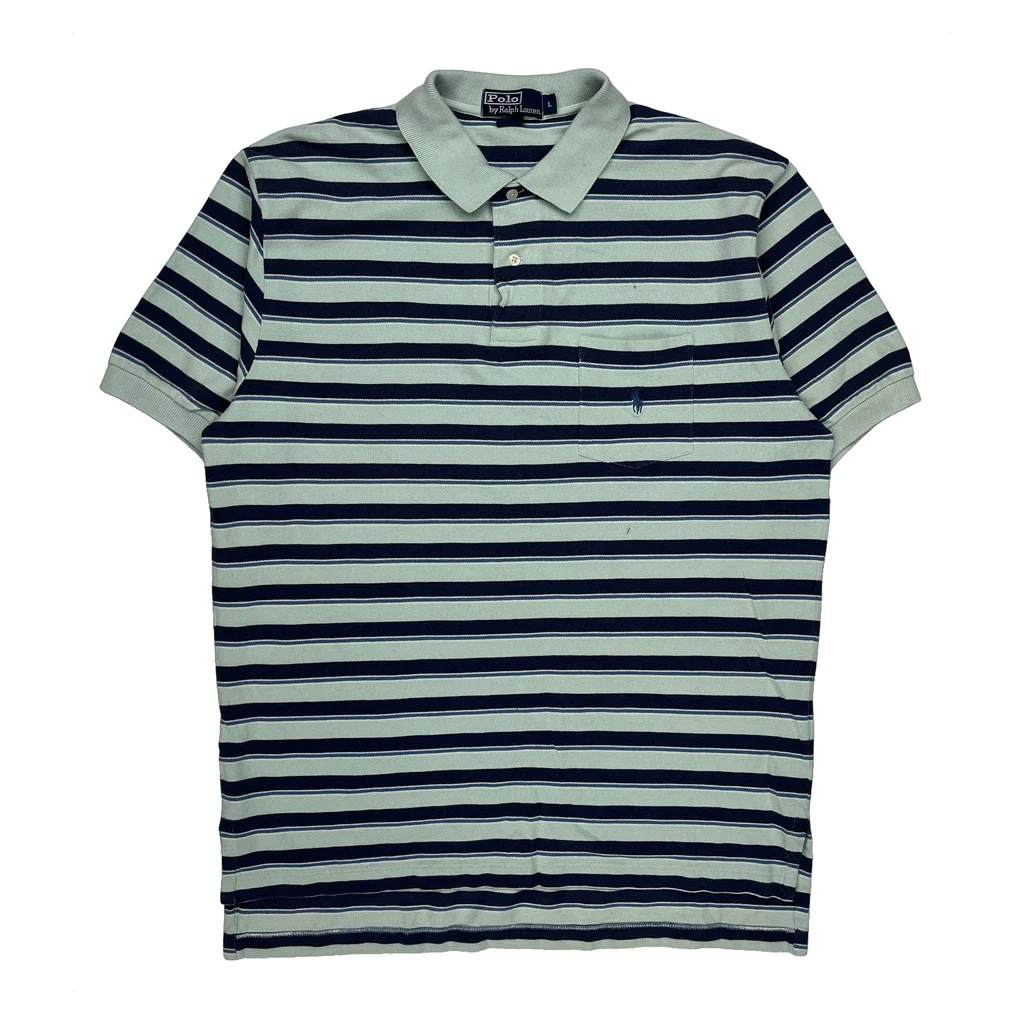 Polo By Ralph Lauren Striped Polo Shirt - Large Green Cotton