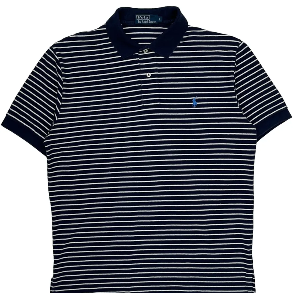 Polo By Ralph Lauren Striped Polo Shirt - Large Navy Cotton - Image 4
