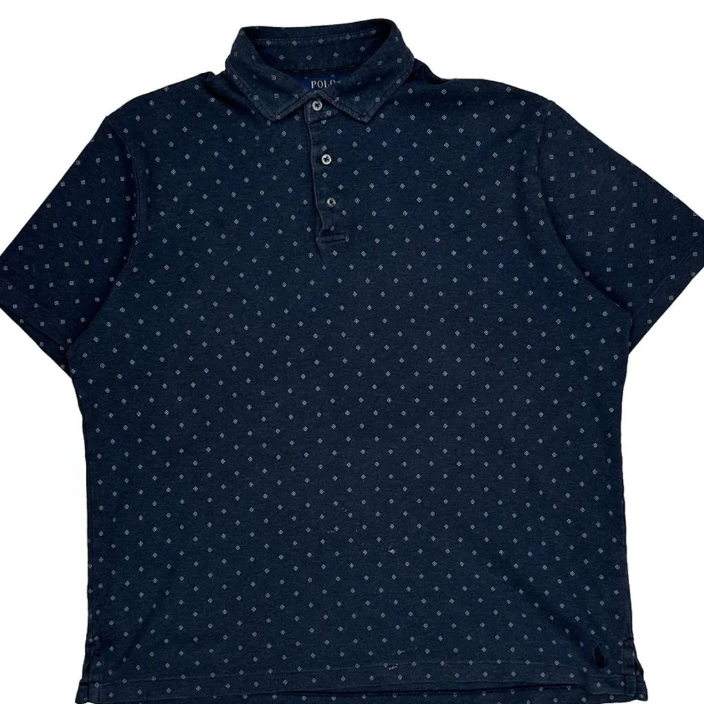 Polo By Ralph Lauren Polka Dot Polo Shirt - Large Navy Cotton - Image 4