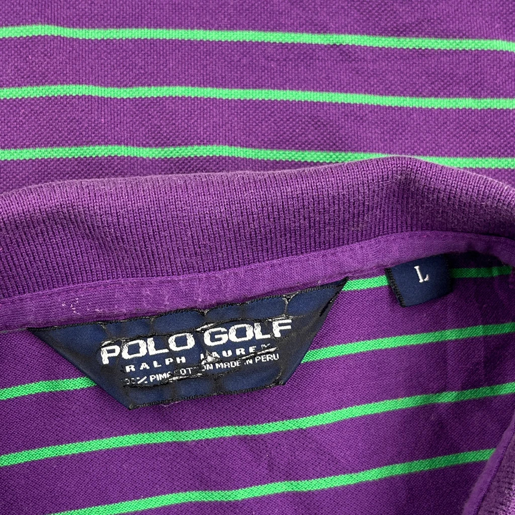 Polo By Ralph Lauren Striped Polo Shirt - Large Purple Cotton - Image 3
