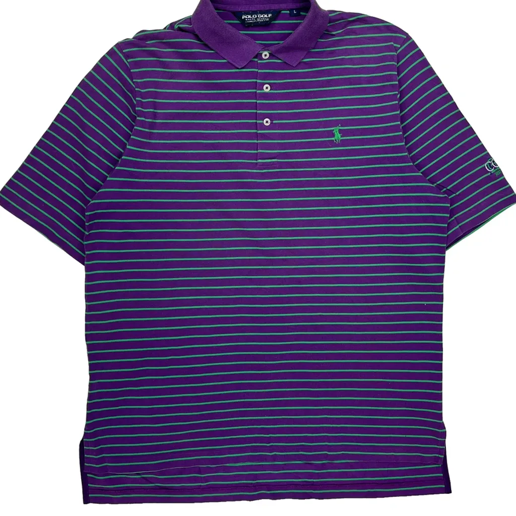 Polo By Ralph Lauren Striped Polo Shirt - Large Purple Cotton - Image 5