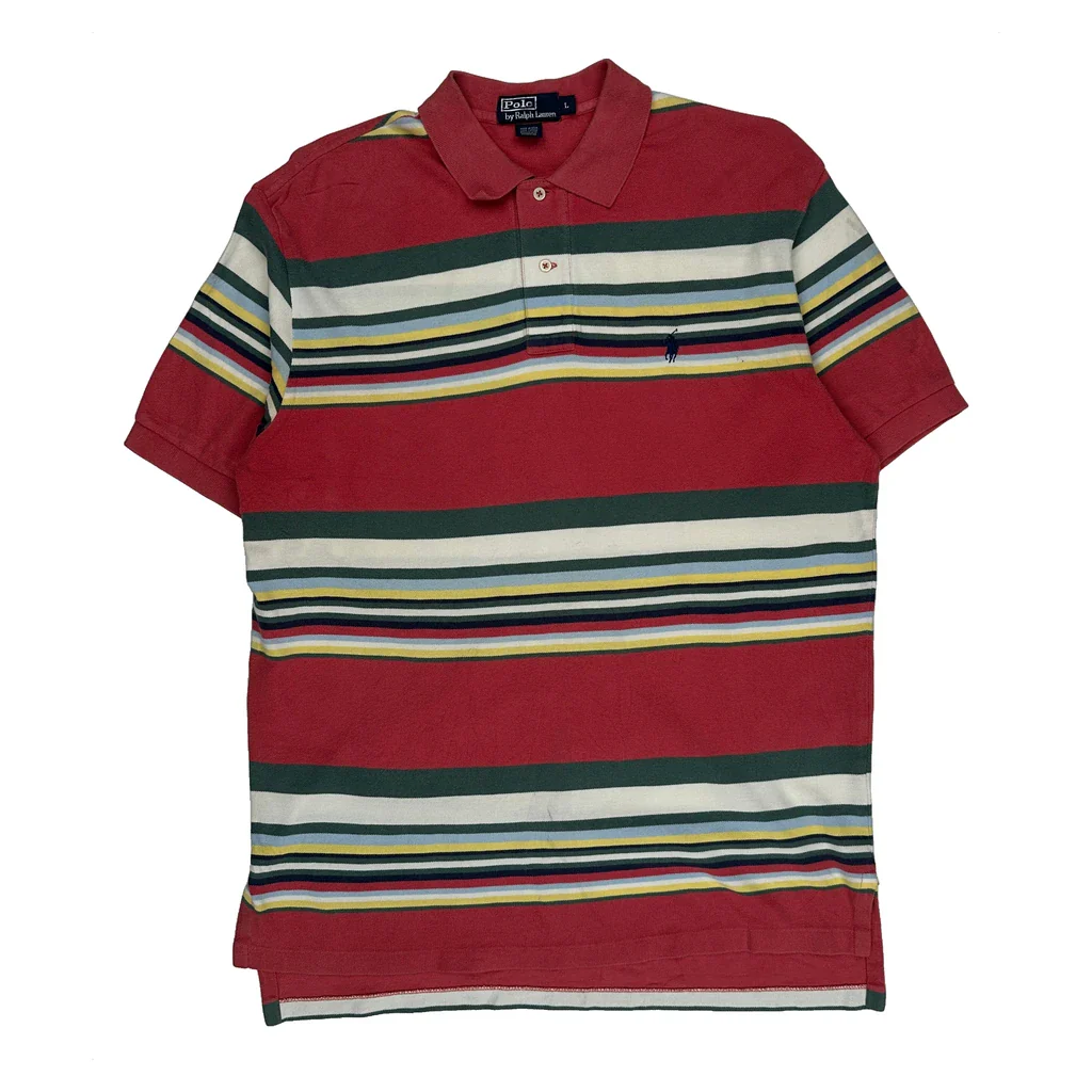 Polo By Ralph Lauren Striped Polo Shirt - Large Red Cotton
