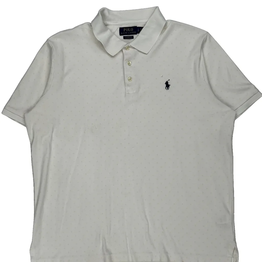 Polo By Ralph Lauren Polka Dot Polo Shirt - Large White Cotton - Image 4