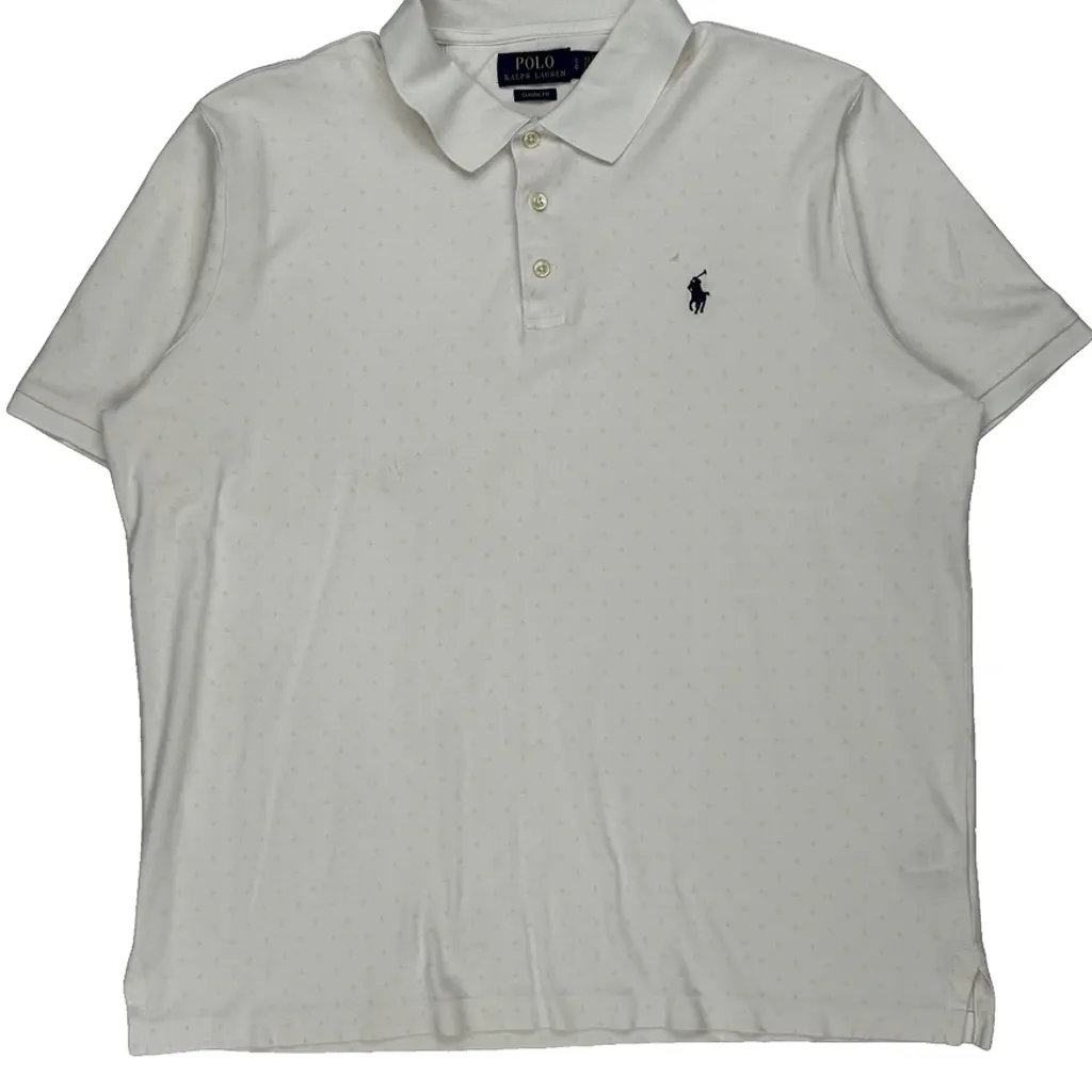 Polo By Ralph Lauren Polka Dot Polo Shirt - Large White Cotton - Image 5