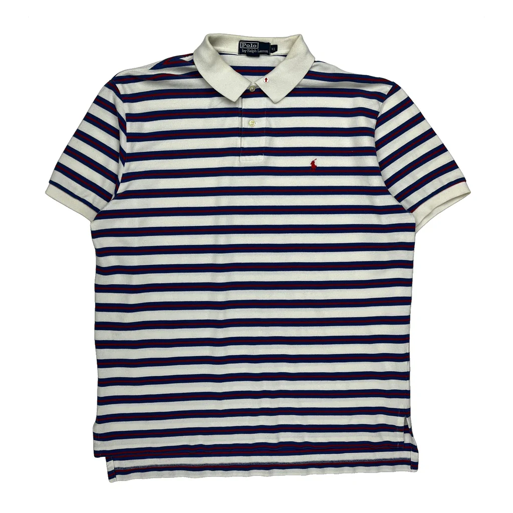 Polo By Ralph Lauren Striped Polo Shirt - XL White Cotton - Image 2