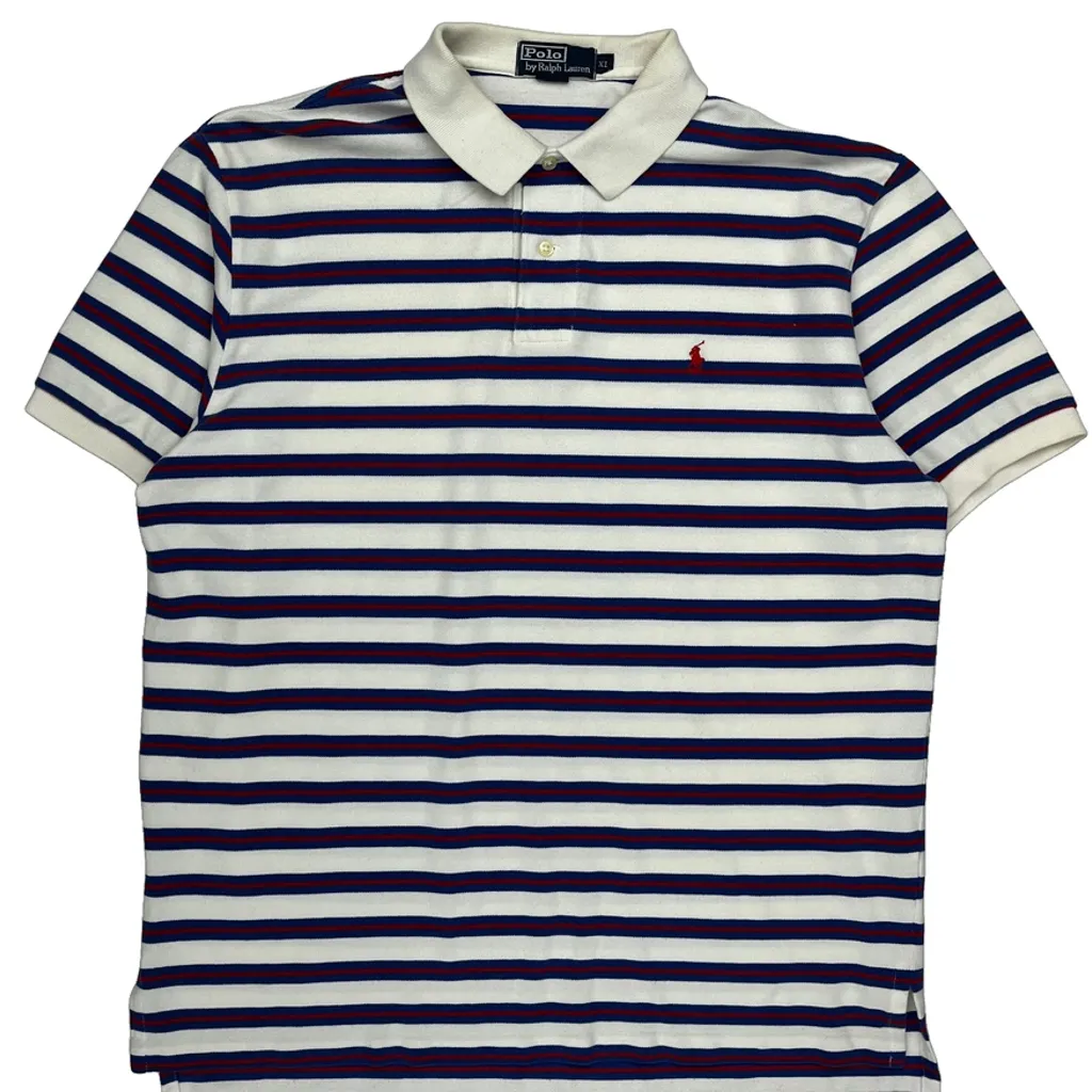 Polo By Ralph Lauren Striped Polo Shirt - XL White Cotton - Image 7