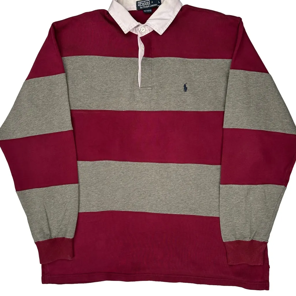 Polo By Ralph Lauren Striped Rugby Shirt - Large Grey Cotton - Image 4