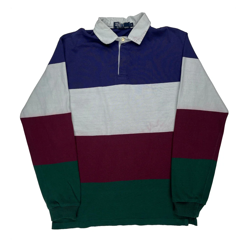 Polo By Ralph Lauren Striped Rugby Shirt - Large Multicoloured Cotton