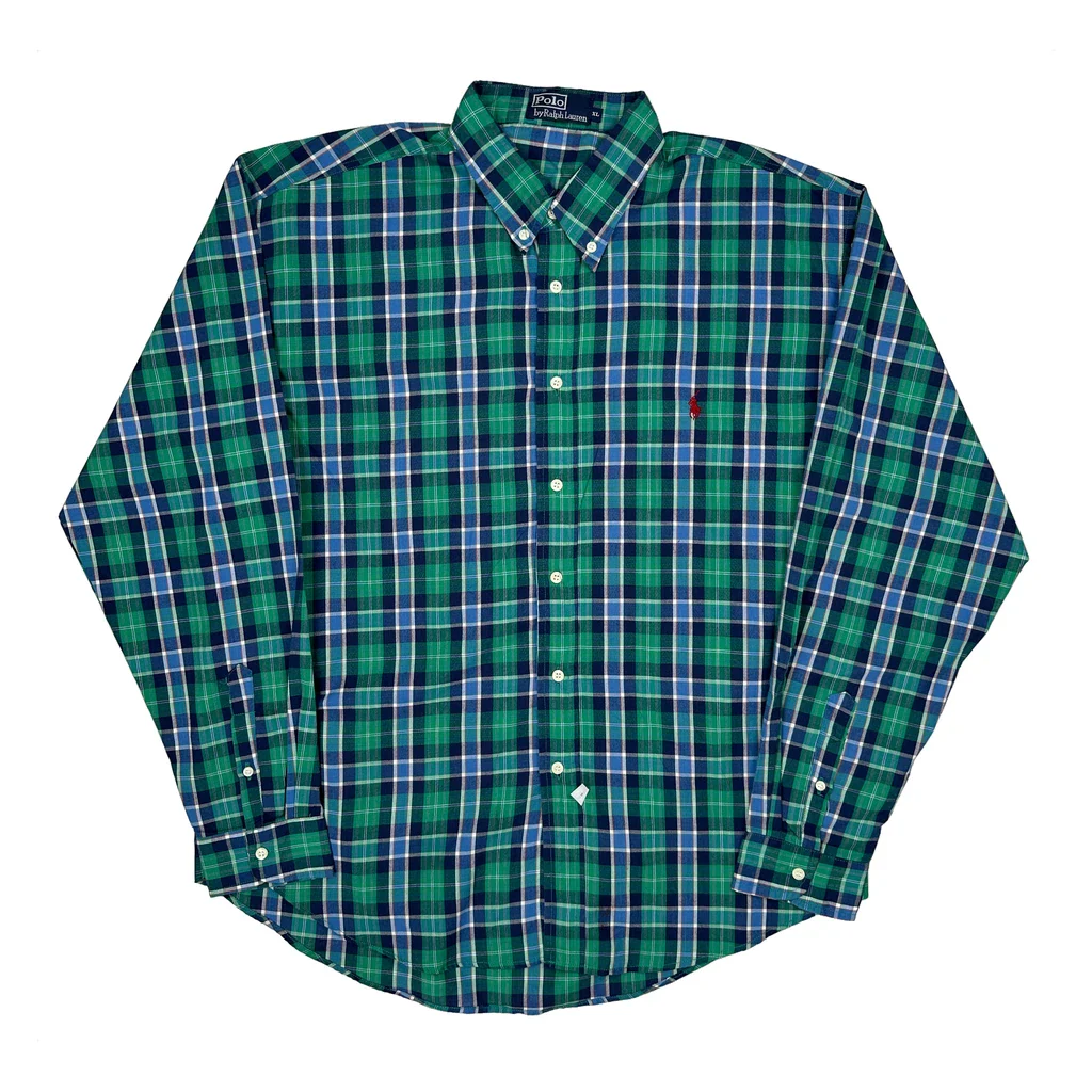 Polo By Ralph Lauren Checked Shirt - XL Green Cotton