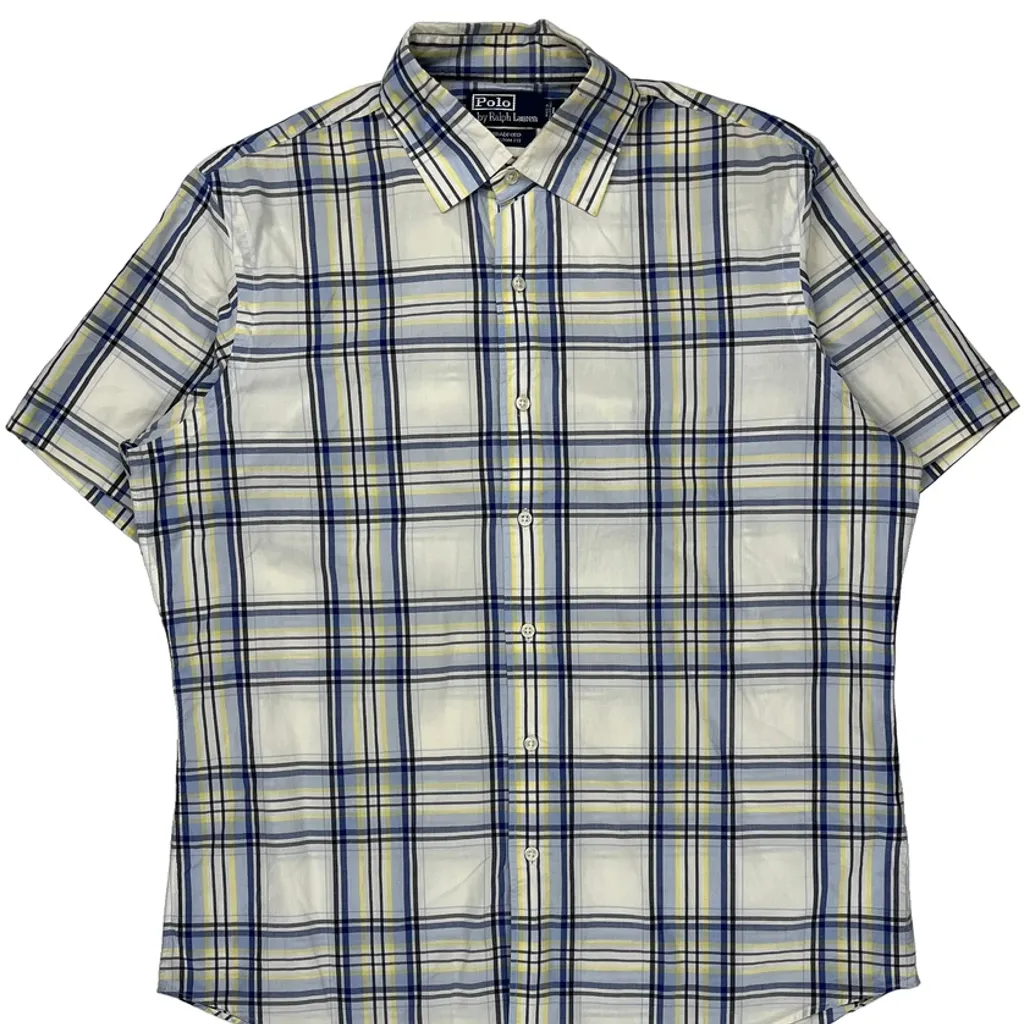 Polo By Ralph Lauren Checked Short Sleeve Shirt - Large Blue Cotton - Image 5